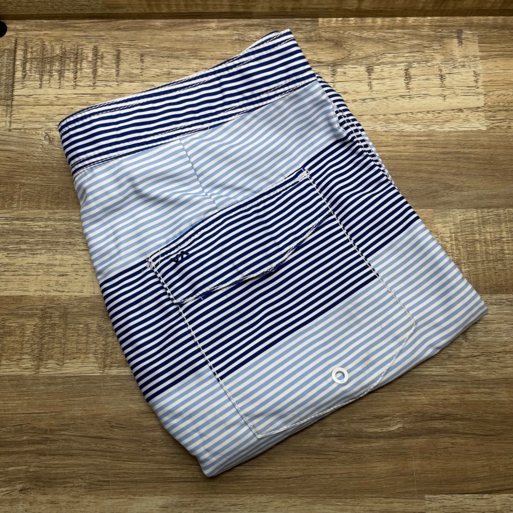 RVCA Mens Blue White Striped Board Shorts Swim Trunks Size 31 Surf Beach ANP 10"